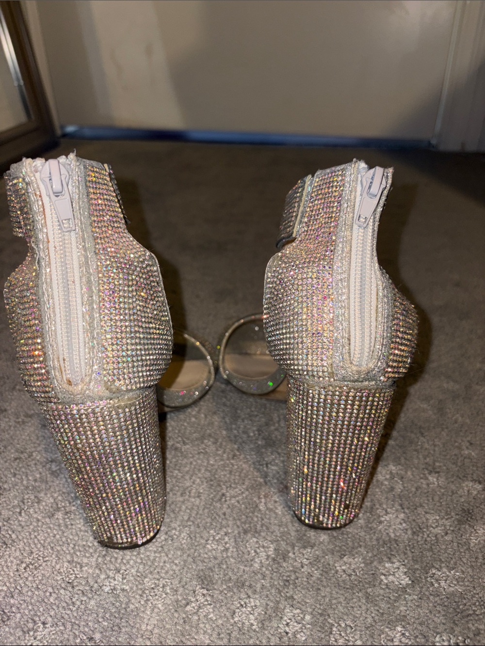 Women's Iridescent Rhinestone Block Heel
